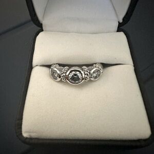 Judith Ripka sterling silver, 3 CZ ring- size 7